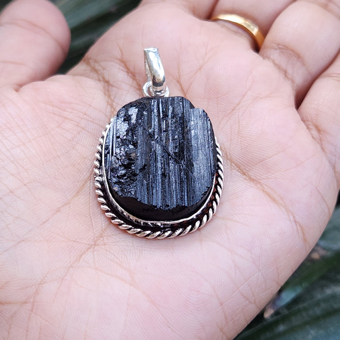 Certified Raw Black Tourmaline Pendant-3 without Chain