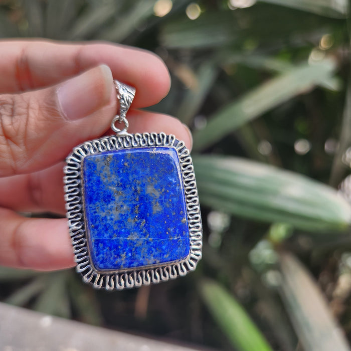 Certified Lapis Lazuli Pendant for Communication, Intuition, Throat Chakra without Chain (Design 9)