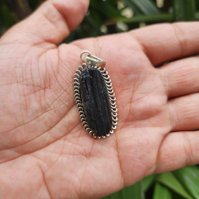 Certified Raw Black Tourmaline Pendant-25