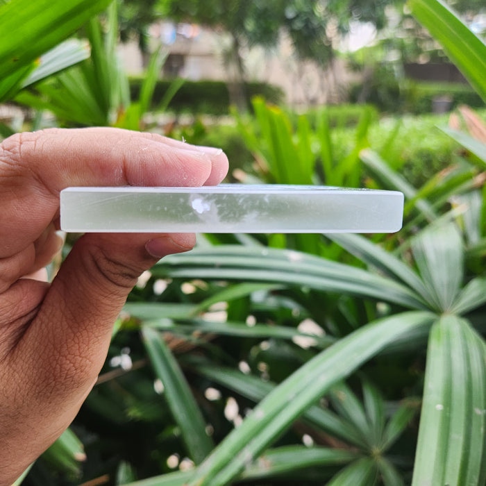 Crystal Charging Selenite Plate with Sri Chakra / Shree Yantra Engravement