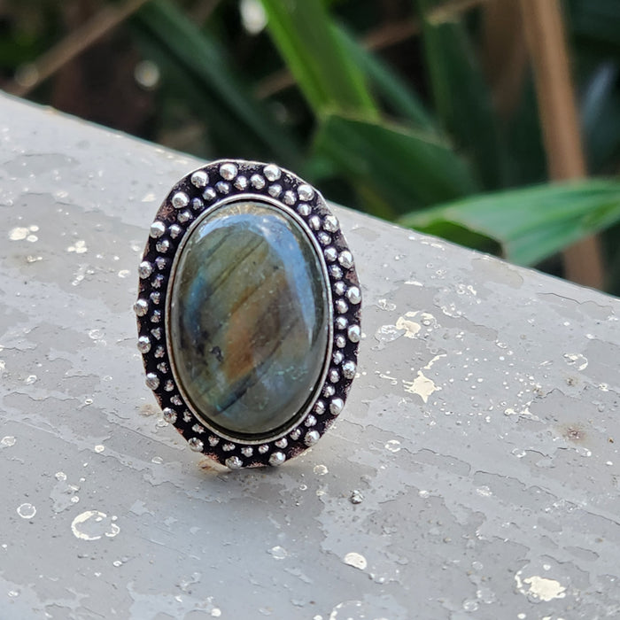 Certified Labradorite Adjustable Rings Online- Design 5