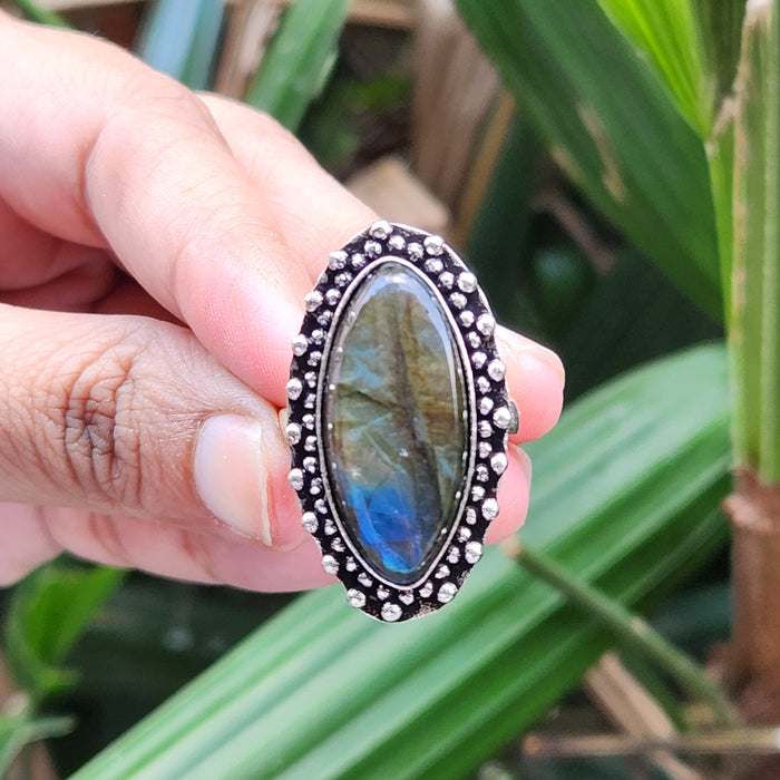 Certified Labradorite Adjustable Rings Online- Design 10