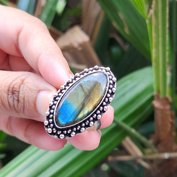 Certified Labradorite Adjustable Rings Online- Design 10