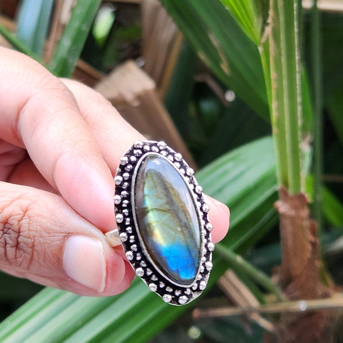 Certified Labradorite Adjustable Rings Online- Design 10