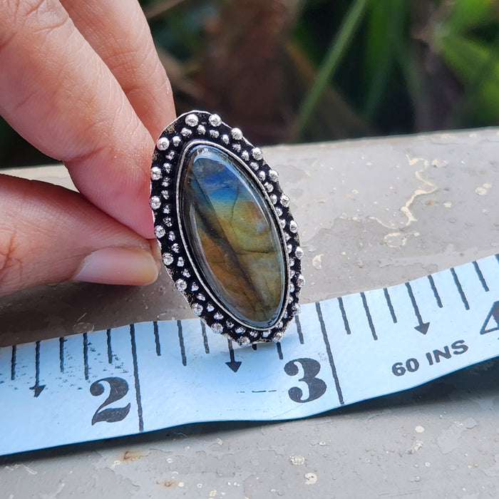 Certified Labradorite Adjustable Rings Online- Design 10