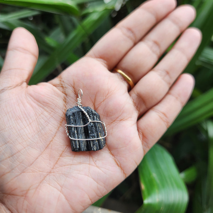 Certified Raw Black Tourmaline Pendant-26 without chain