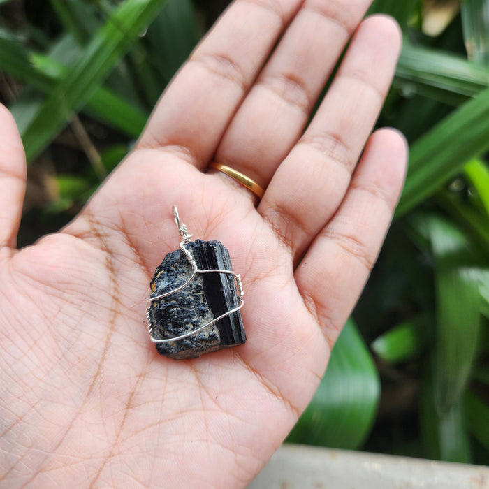 Certified Raw Black Tourmaline Pendant-26 without chain