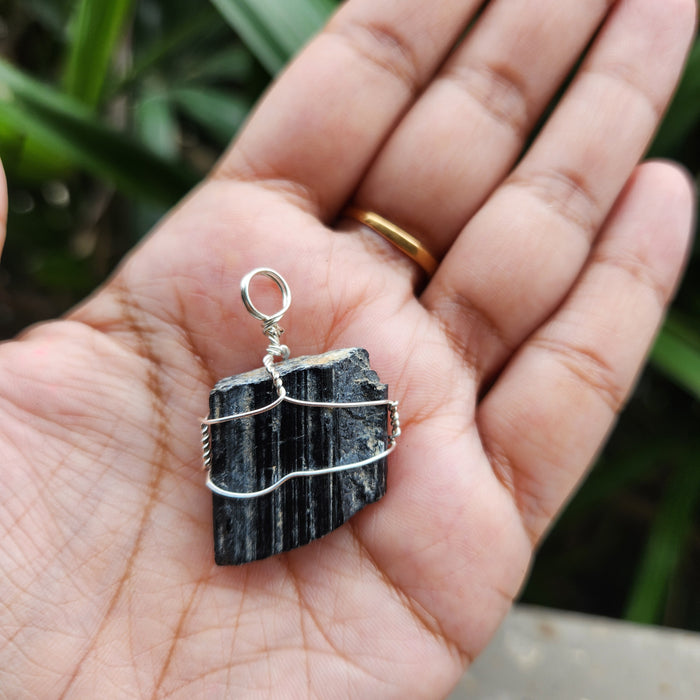 Certified Raw Black Tourmaline Pendant-27 without chain