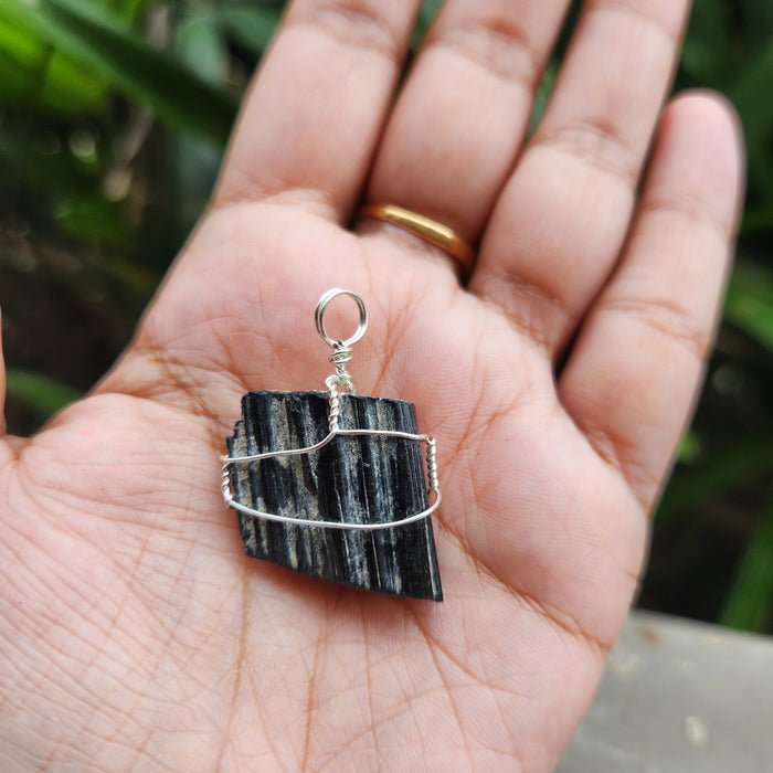 Certified Raw Black Tourmaline Pendant-27 without chain