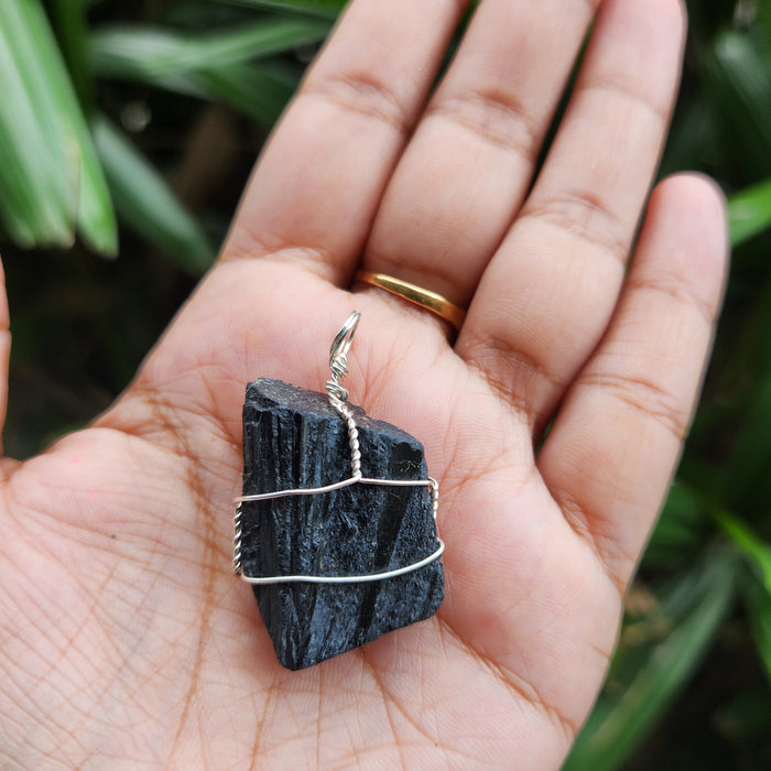 Certified Raw Black Tourmaline Pendant  without chain-29