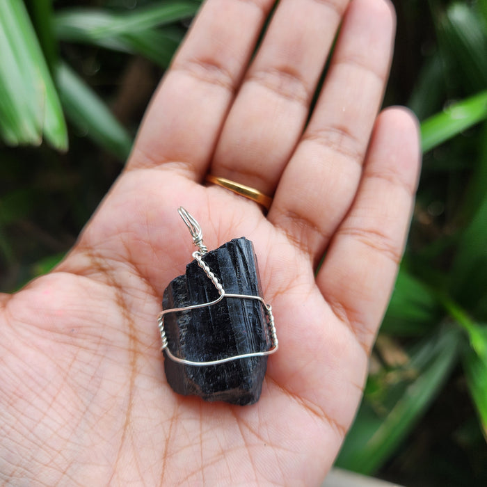 Certified Raw Black Tourmaline Pendant  without chain-29