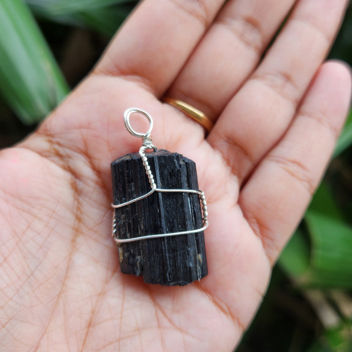 Certified Raw Black Tourmaline Pendant  without chain-31