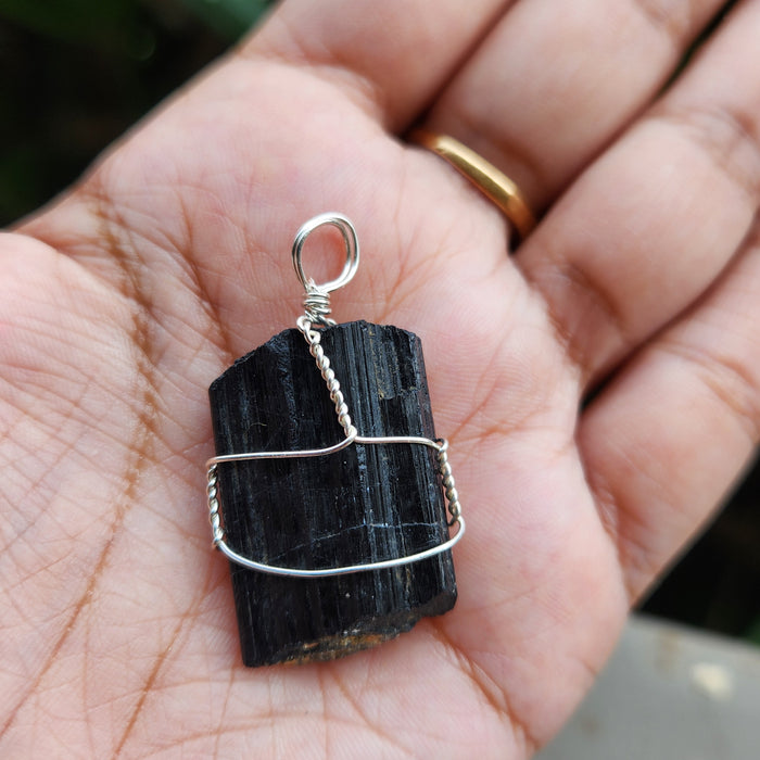 Certified Raw Black Tourmaline Pendant  without chain-31