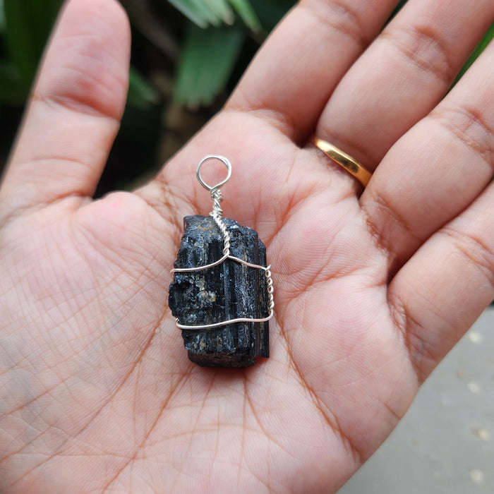 Certified Raw Black Tourmaline Pendant  without chain-34