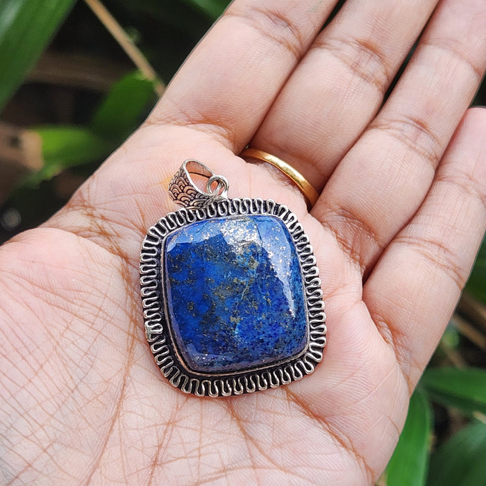 Certified Lapis Lazuli Pendant for Communication, Intuition, Throat Chakra without Chain (Design 11)