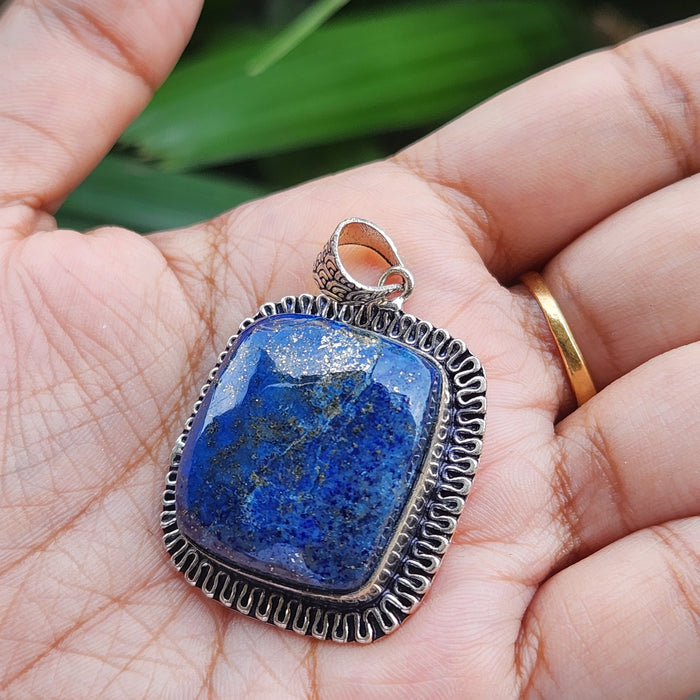 Certified Lapis Lazuli Pendant for Communication, Intuition, Throat Chakra without Chain (Design 11)