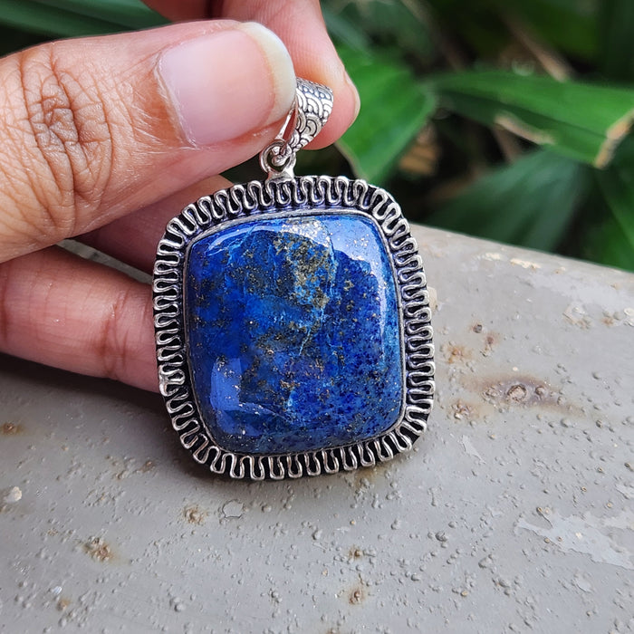 Certified Lapis Lazuli Pendant for Communication, Intuition, Throat Chakra without Chain (Design 11)