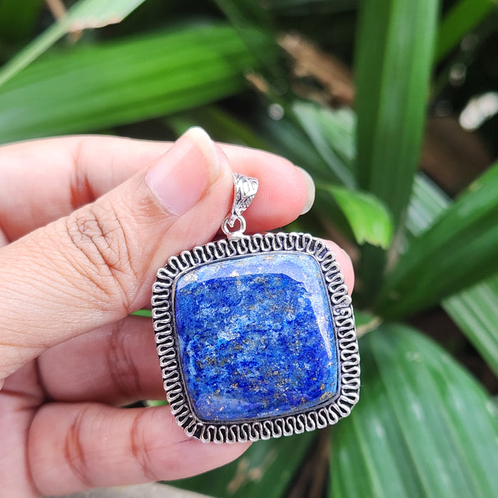 Certified Lapis Lazuli Pendant for Communication, Intuition, Throat Chakra without Chain (Design 10)