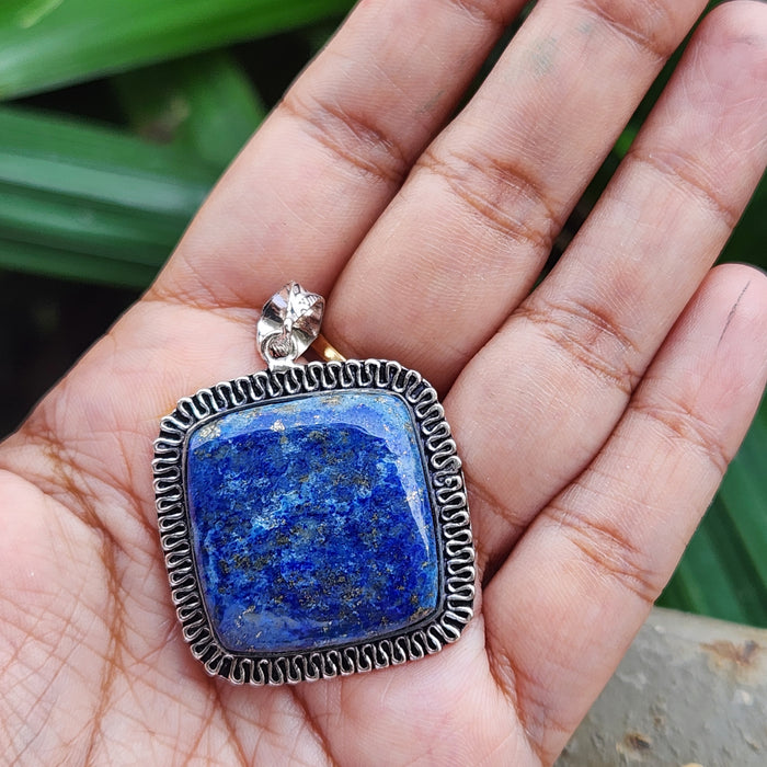 Certified Lapis Lazuli Pendant for Communication, Intuition, Throat Chakra without Chain (Design 10)