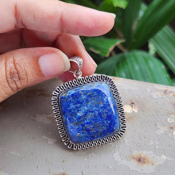 Certified Lapis Lazuli Pendant for Communication, Intuition, Throat Chakra without Chain (Design 10)