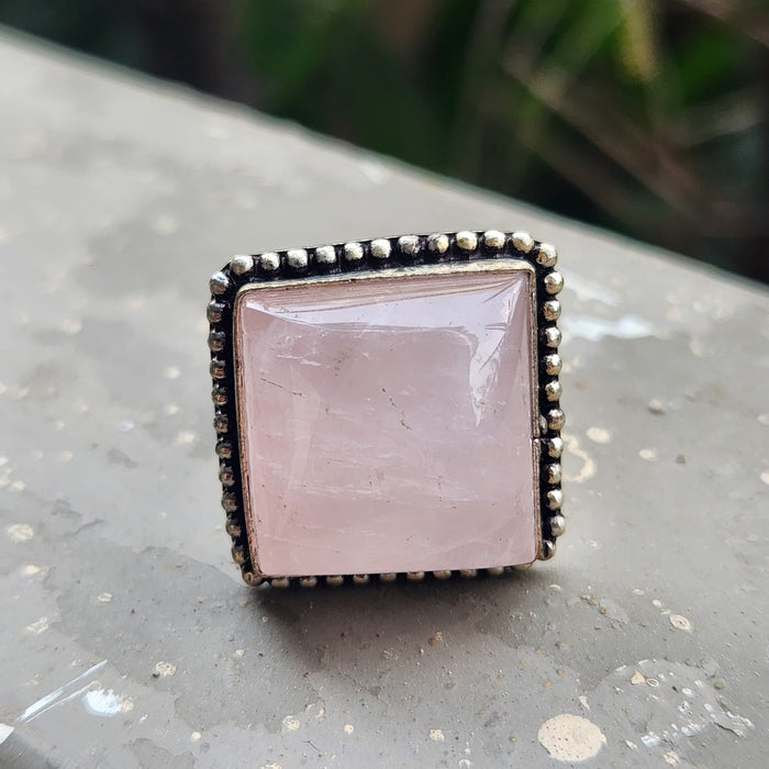 Certified Rose Quartz Adjustable Rings- R17