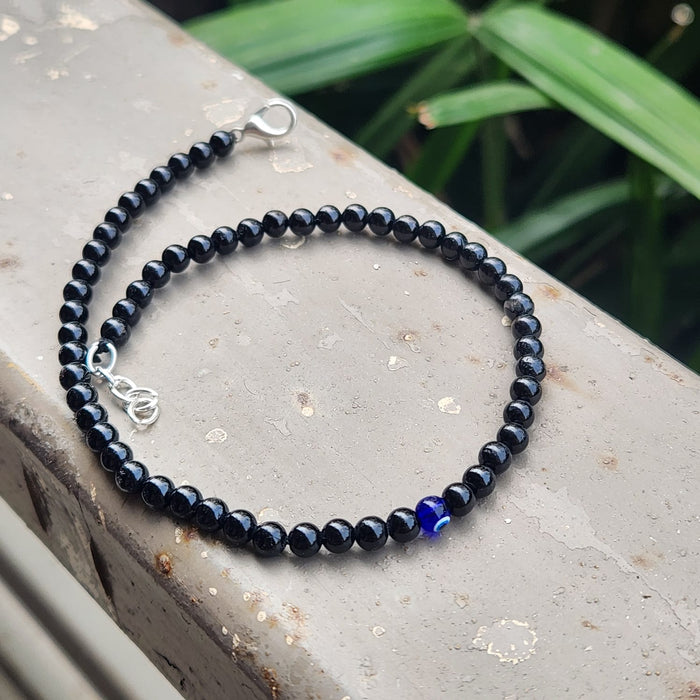 Certified & Energised Black Tourmaline with Evil Eye Anklet for  Grounding Protection (Single Piece)