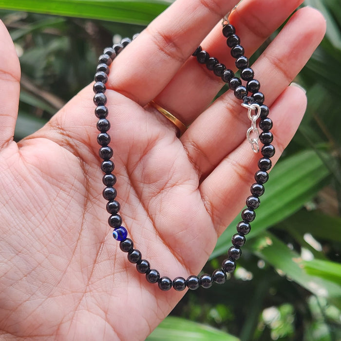 Certified & Energised Black Tourmaline with Evil Eye Anklet for  Grounding Protection (Single Piece)