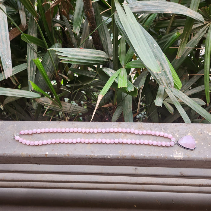 Certified Rose Quartz Necklaces / Mala with Pendant -Design 2