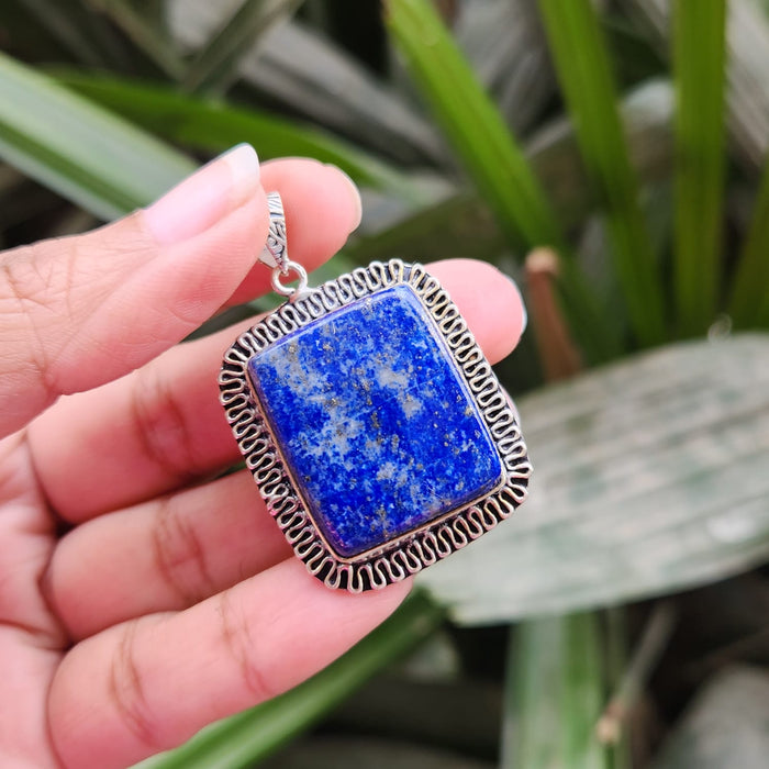 Certified Lapis Lazuli Pendant for Communication, Intuition, Throat Chakra without Chain (Design 10)