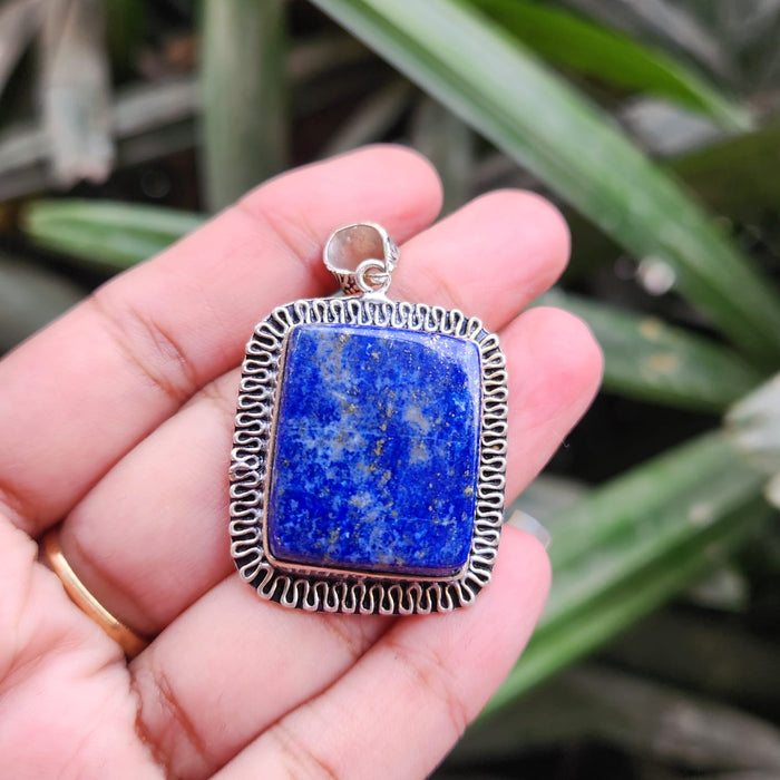 Certified Lapis Lazuli Pendant for Communication, Intuition, Throat Chakra without Chain (Design 10)